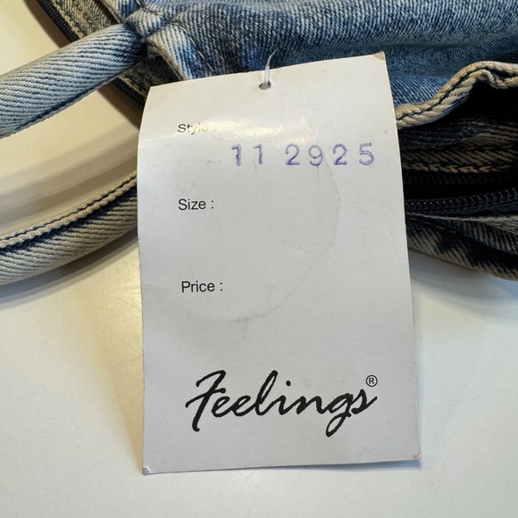 Vintage 80s denim purse, NWT acid-washed denim, Together / Feelings, spot stains - Picture 4 of 9